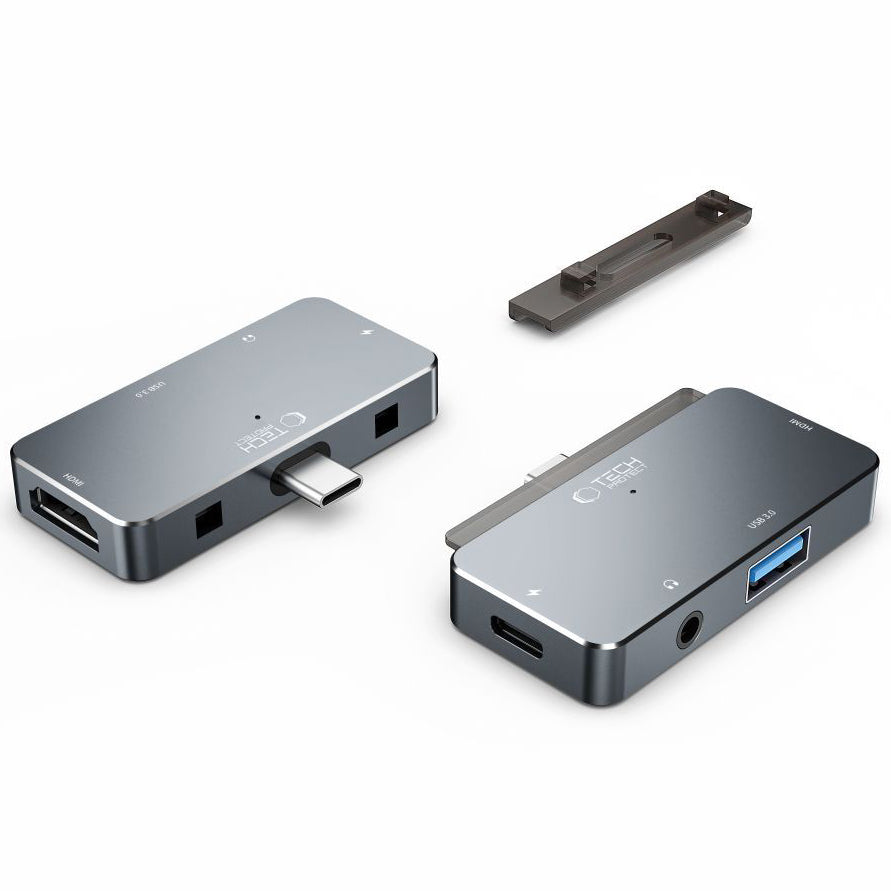 Hub USB-C Tech-Protect V6, 1 x USB-A - 1 x USB-C - 1 x HDMI - 1 x jack 3,5 mm, Gris 