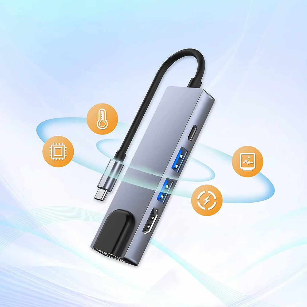 Hub USB-C Techsuit H1 NetBridge, 5en1, Gris