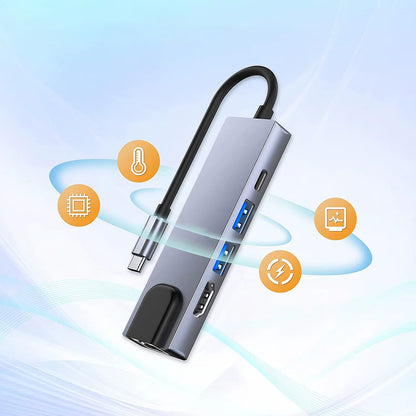 Hub USB-C Techsuit H1 NetBridge, 5en1, Gris