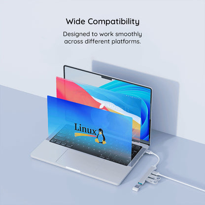 Hub USB-C Techsuit H18 PolarisBridge, 4en1, Gris Blanc