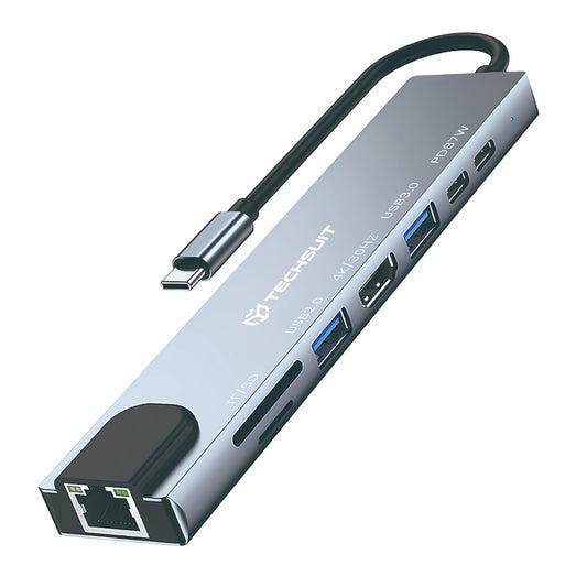 Hub USB-C Techsuit H2 NetBridge, 8in1, Gri