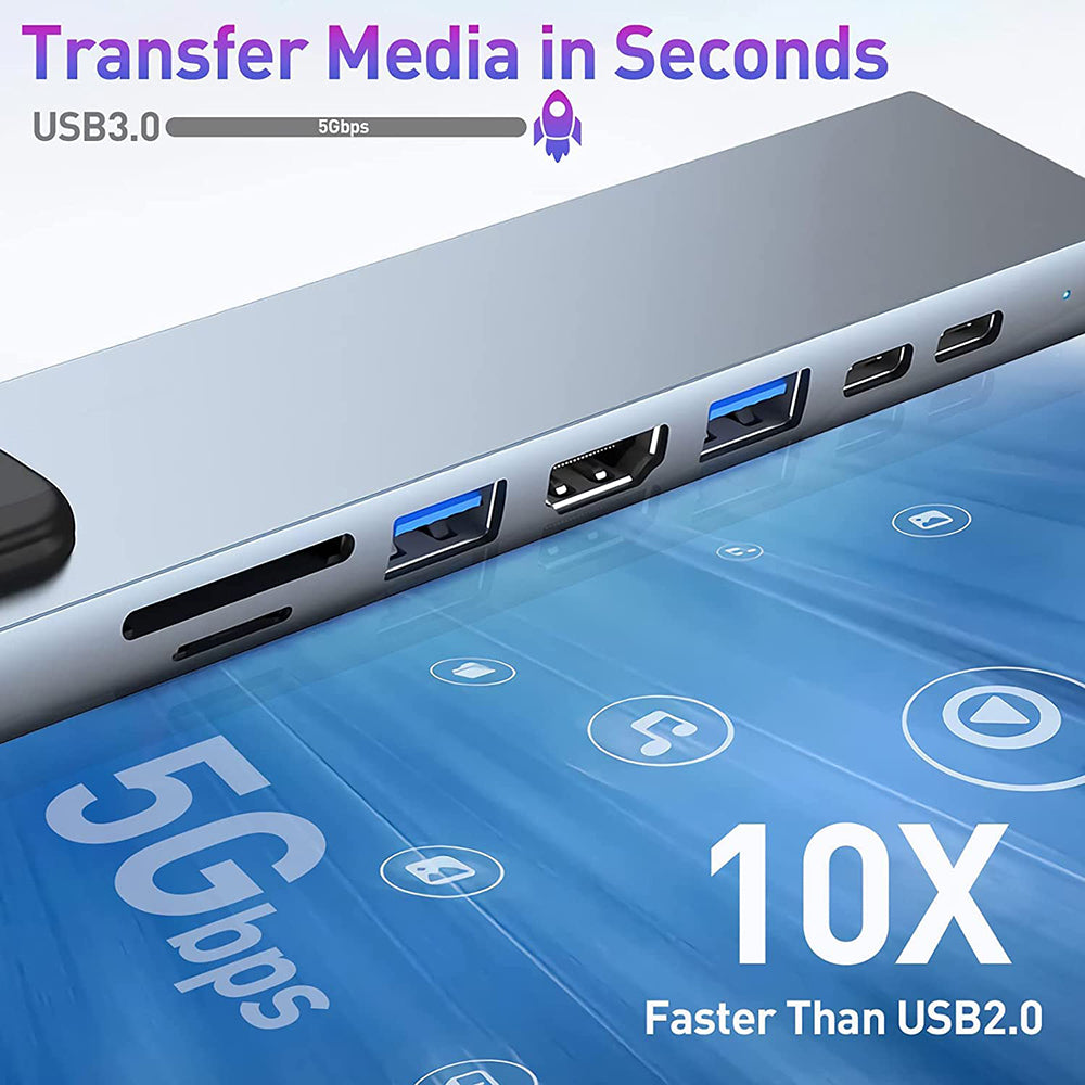 Hub USB-C Techsuit H2 NetBridge, 8en1, Gris