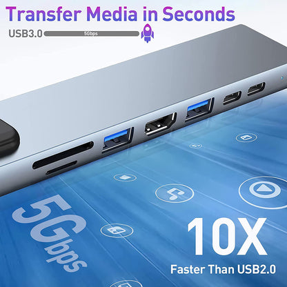 Hub USB-C Techsuit H2 NetBridge, 8en1, Gris