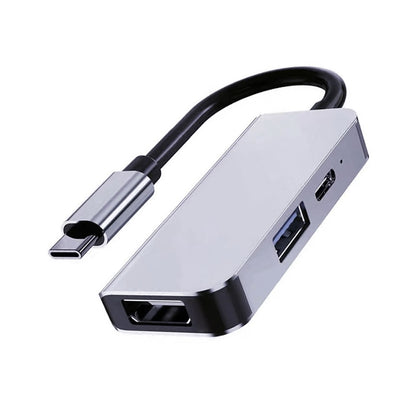 Hub USB-C Techsuit H4 TurboChargeX, 3 en 1, Gris