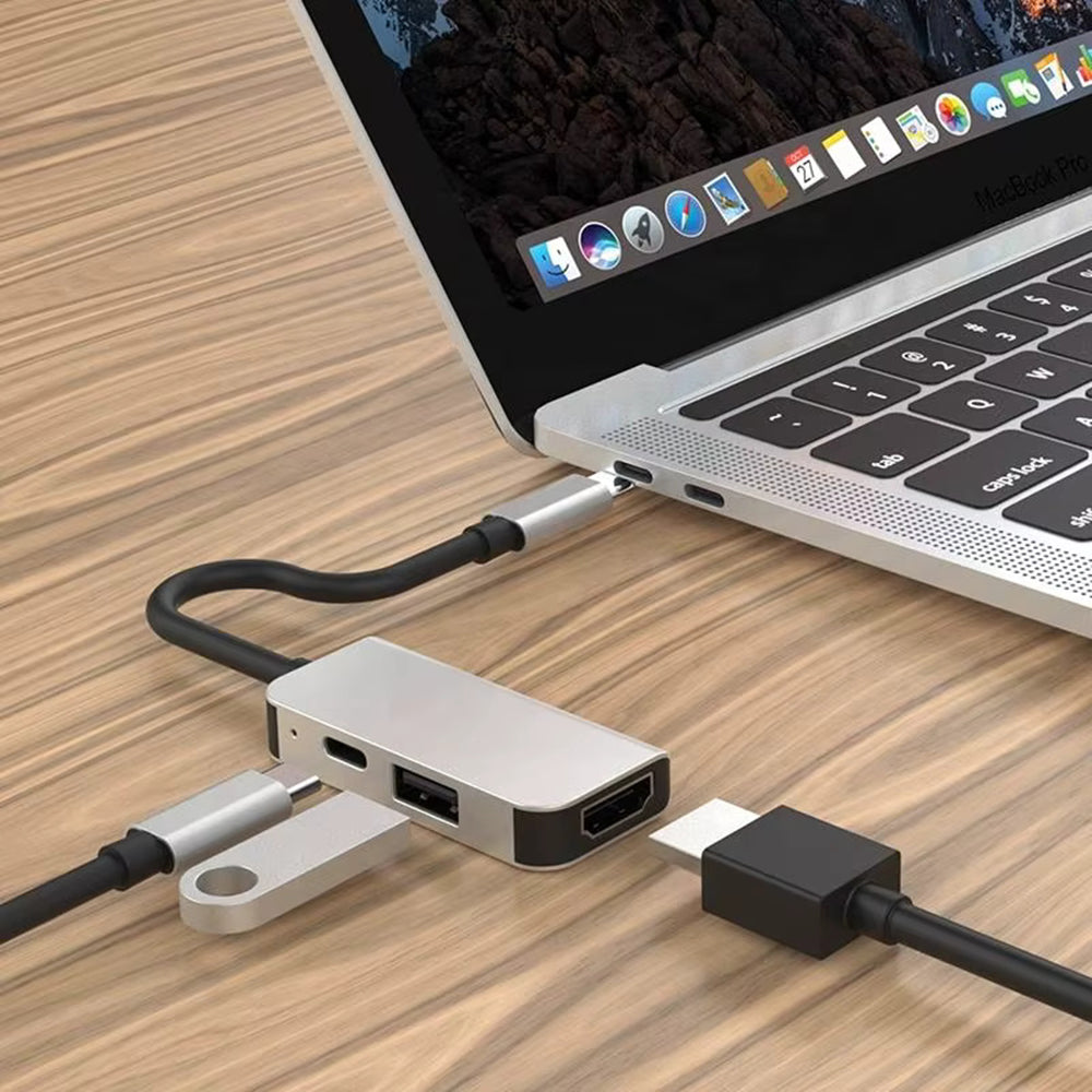 Hub USB-C Techsuit H4 TurboChargeX, 3 en 1, Gris