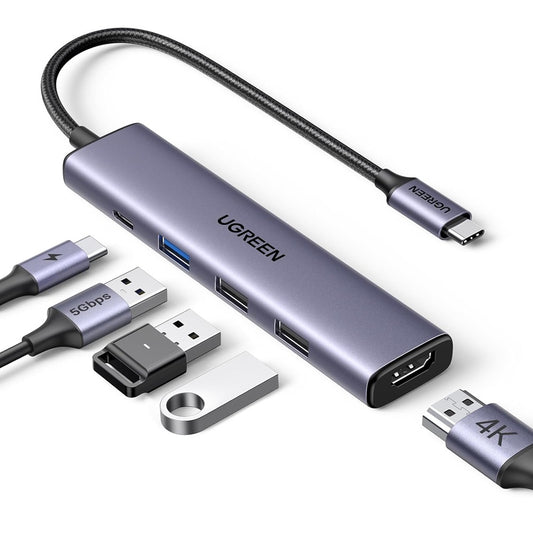 Hub USB-C UGREEN CM478, 1 x USB-A 3.0 - 2 x USB-A - 1 x USB-C - 1 x HDMI, Gri Gereviseerd