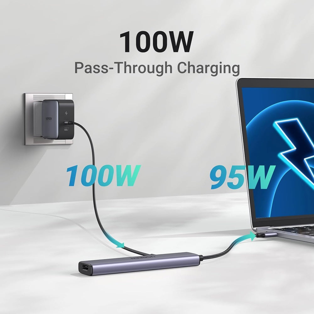 UGREEN CM478 USB-C Hub, 1 x USB-A 3.0 - 2 x USB-A - 1 x USB-C - 1 x HDMI, Gray