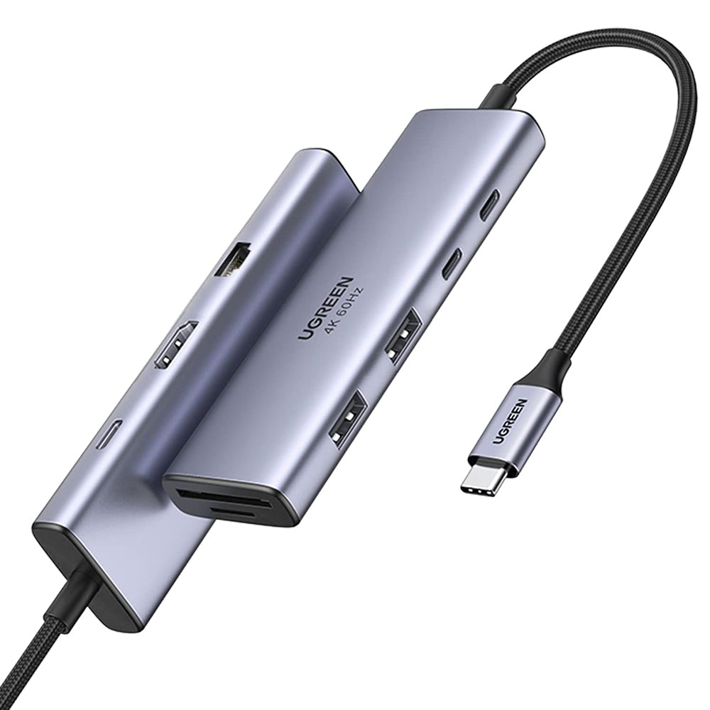 Hub USB-C UGREEN CM498 (15375), 2 x USB-A - 3 x USB-C - 1 x HDMI - 1 x RJ45 - 1 x SD - 1 x microSD, Gris