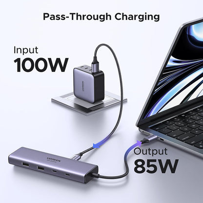 Hub USB-C UGREEN CM498 (15375), 2 x USB-A - 3 x USB-C - 1 x HDMI - 1 x RJ45 - 1 x SD - 1 x microSD, Gris
