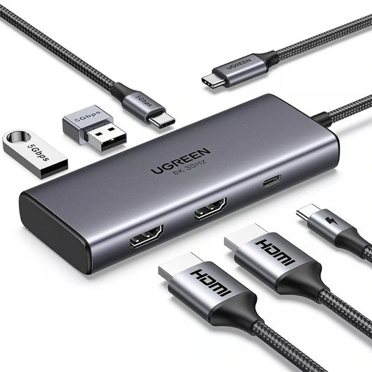 UGREEN CM498 USB-C Hub (15852), 2 x USB-A 3.0 - 2 x USB-C - 2 x HDMI, Gray