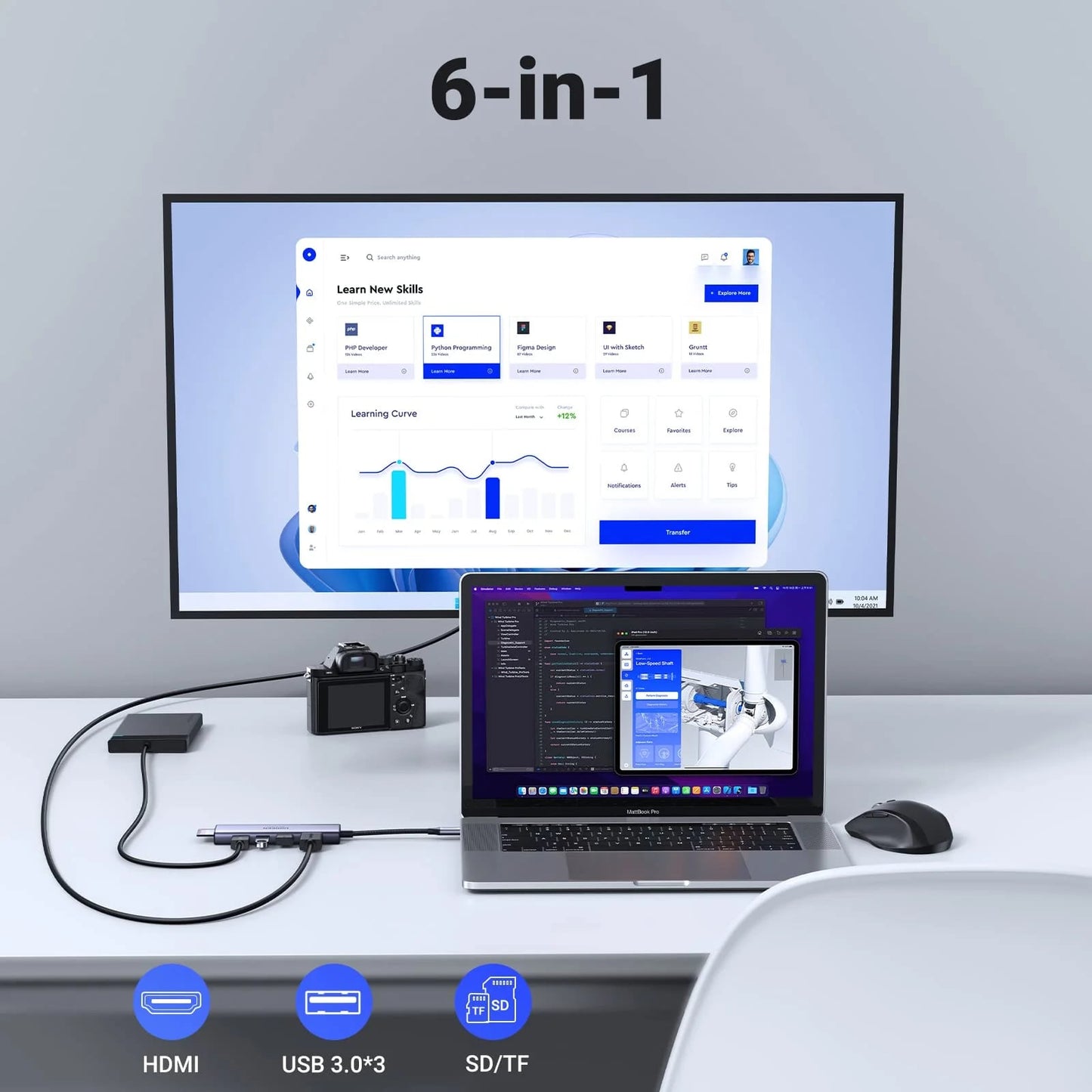 UGREEN CM511 USB-C Hub (60383), 3 x USB-A 3.2 - 1 x HDMI - 1 x SD - 1 x microSD, Gray