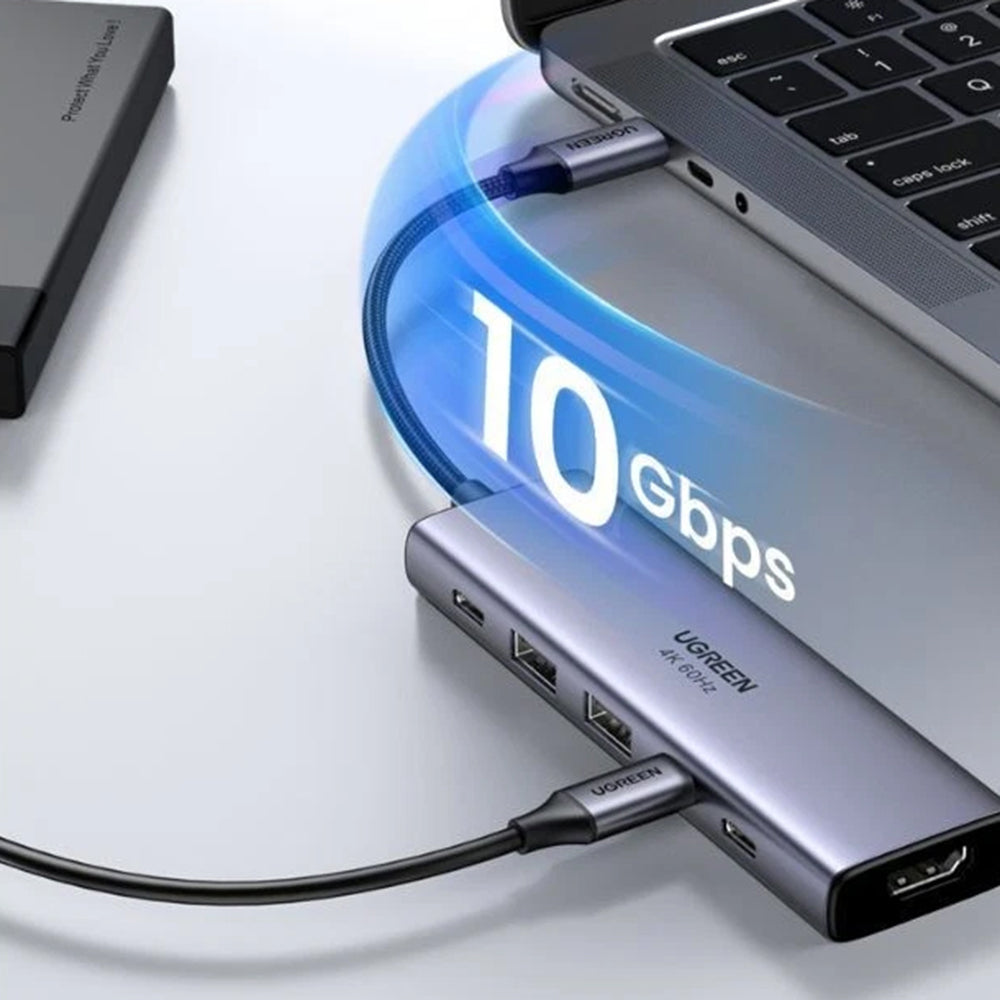 Hub USB-C UGREEN CM511 (35999), 2 x USB-A 3.2 - 3 x USB-C - 1 x HDMI, Gris