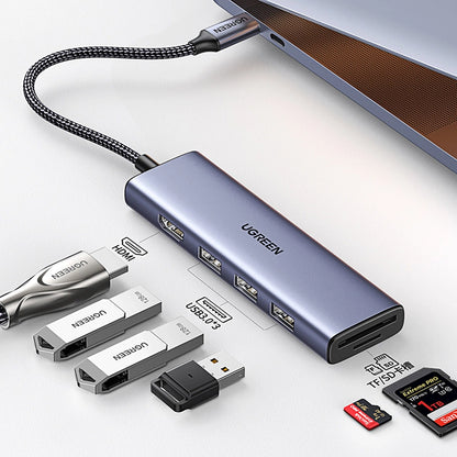 UGREEN CM511 USB-C Hub (20956A), 3 x USB-A 3.0 - 1 x HDMI - 1 x SD - 1 x microSD, Gray