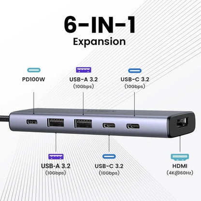 Hub USB-C UGREEN CM511 (35999), 2 x USB-A 3.2 - 3 x USB-C - 1 x HDMI, Gris