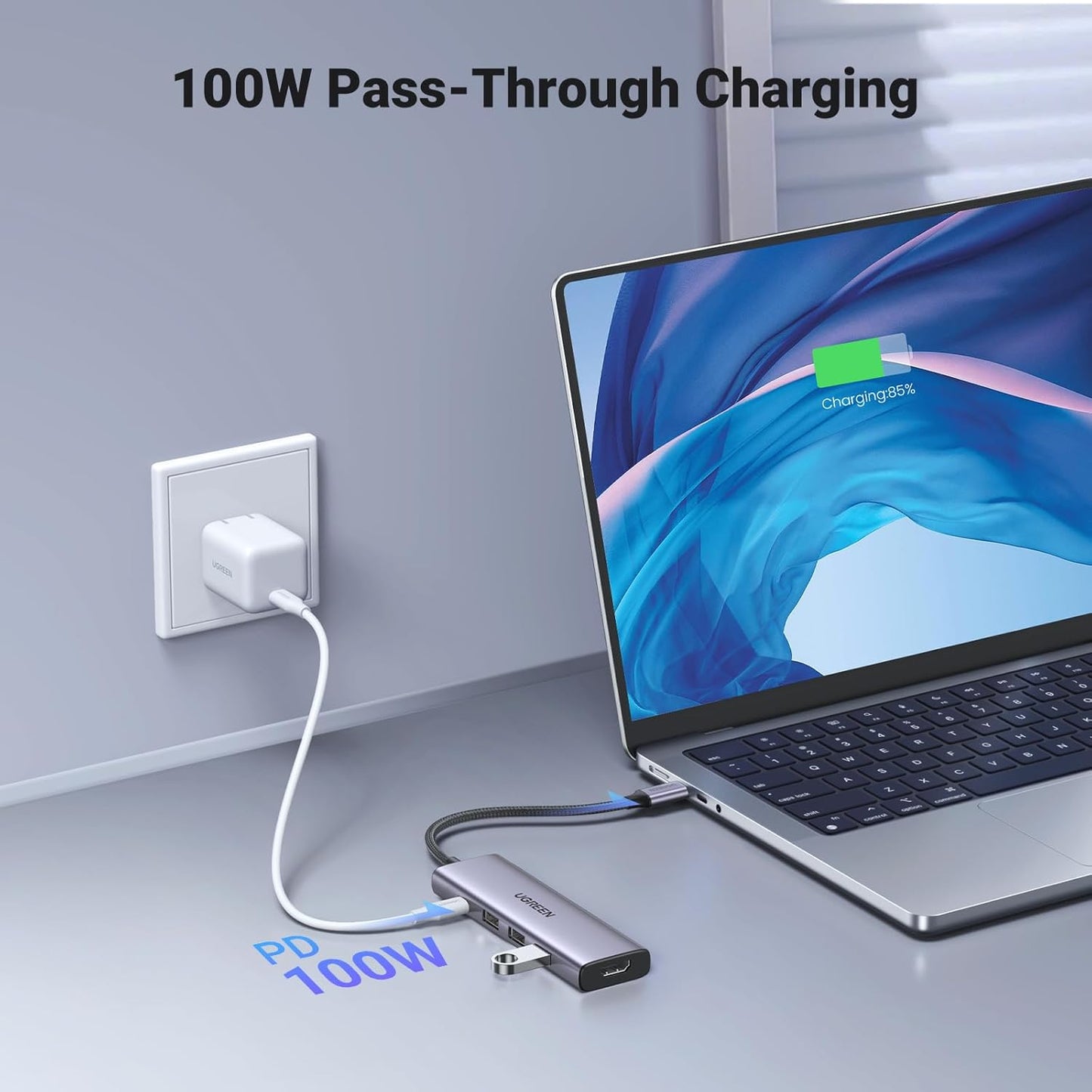 UGREEN CM511 USB-C Hub, 3 x USB-A 3.0 - 1 x USB-C - 1 x HDMI, Gray