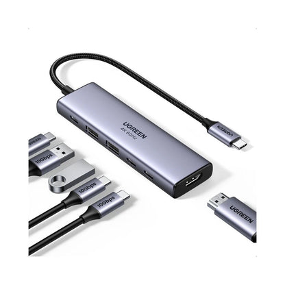 Hub USB-C UGREEN CM511 (35999), 2 x USB-A 3.2 - 3 x USB-C - 1 x HDMI, Gris