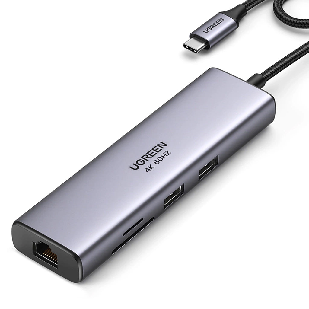 Hub USB-C UGREEN CM512, 2 x USB-A 3.0 - 1 x USB-C - 1 x HDMI - 1 x SD - 1 x microSD - RJ45, Grau
