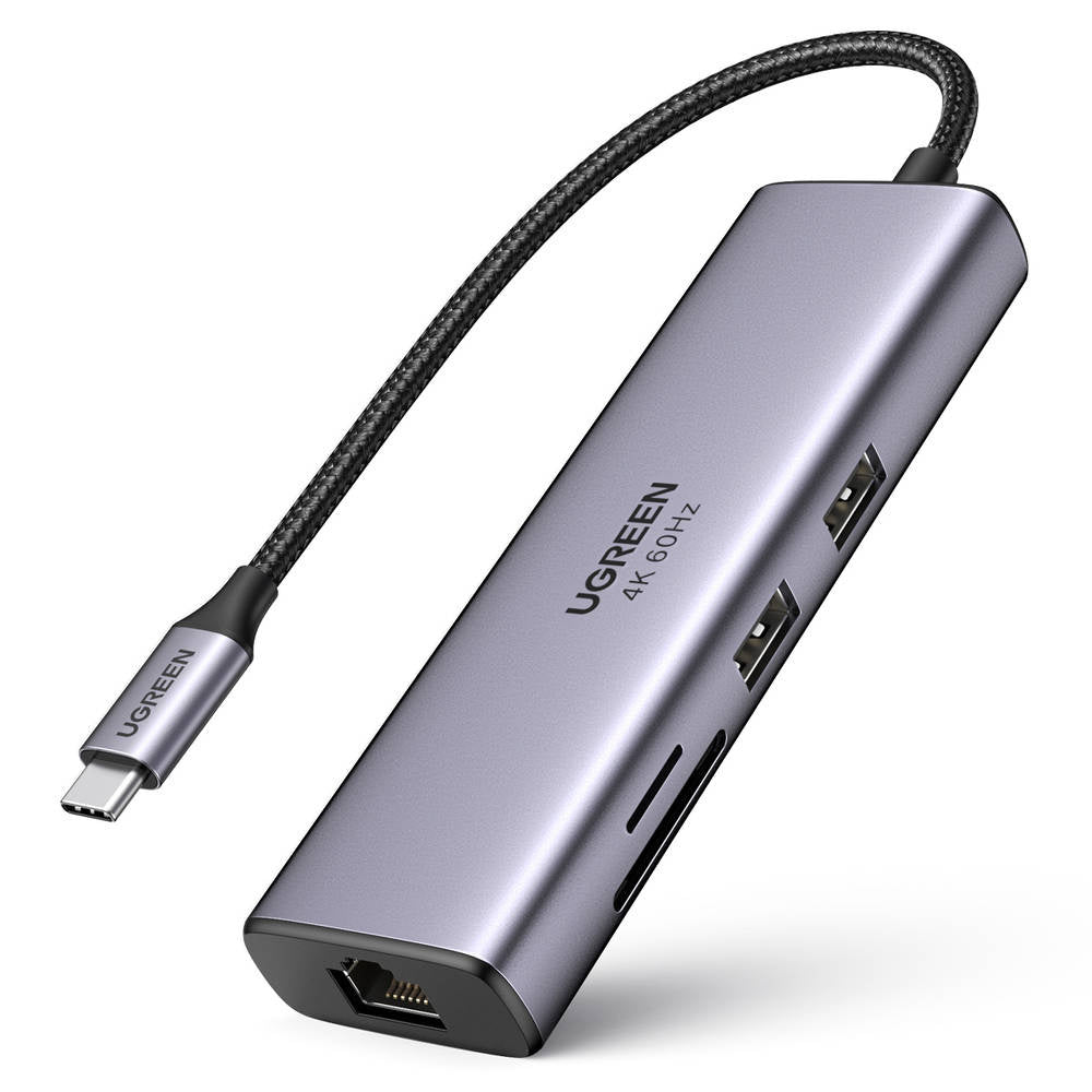 UGREEN CM512 USB-C Hub (60515), 2 x USB-A 3.0 - 1 x USB-C - 1 x HDMI - 1 x SD - 1 x microSD - 1 x RJ45, Gray