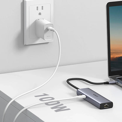 Hub USB-C UGREEN CM512, 2 x USB-A 3.0 - 1 x USB-C - 1 x HDMI - 1 x SD - 1 x microSD - RJ45, Grau