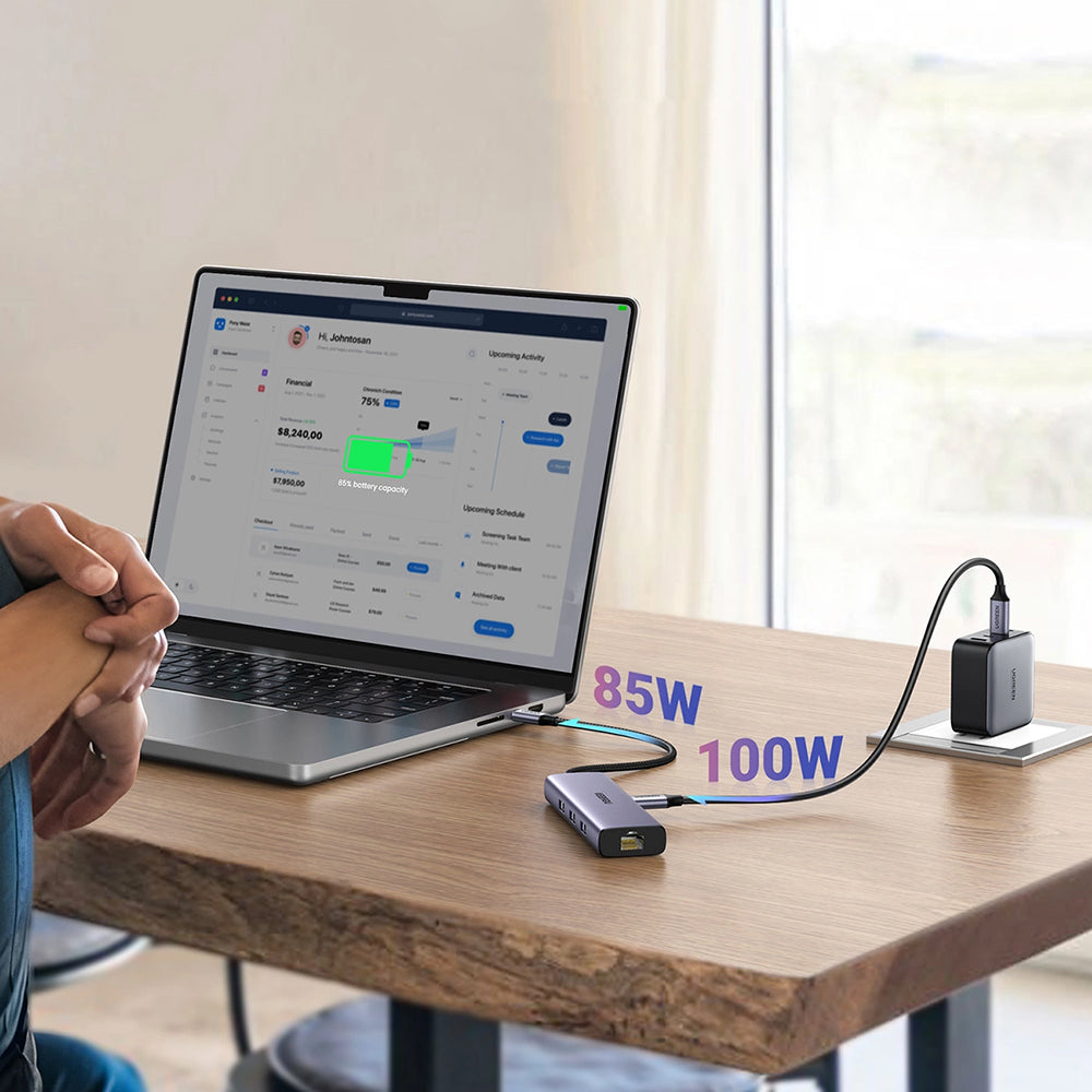 UGREEN CM512 USB-C Hub (15598), 3 x USB-A 3.0 - 1 x USB-C - 1 x HDMI - 1 x RJ45, Gray