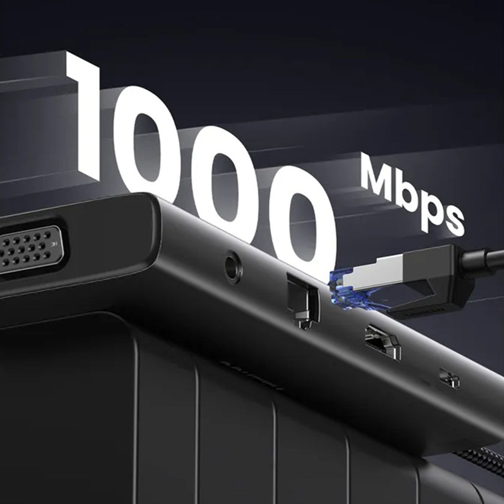 Hub USB-C UGREEN CM639 (45520), 2 x USB-A 3.2 - 3 x USB-C - 1 x HDMI - 1 x VGA - 1 x Jack 3.5mm - 1 x RJ45 - 1 x SD - 1 x microSD, Gris