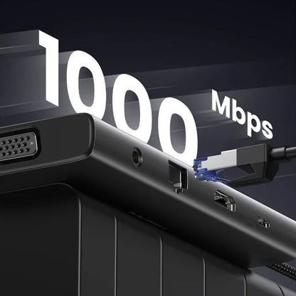 Hub USB-C UGREEN CM639 (45520), 2 x USB-A 3.2 - 3 x USB-C - 1 x HDMI - 1 x VGA - 1 x Jack 3.5mm - 1 x RJ45 - 1 x SD - 1 x microSD, Gris