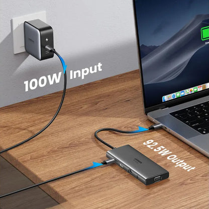 Hub USB-C UGREEN CM639 (45520), 2 x USB-A 3.2 - 3 x USB-C - 1 x HDMI - 1 x VGA - 1 x Jack 3.5mm - 1 x RJ45 - 1 x SD - 1 x microSD, Gris