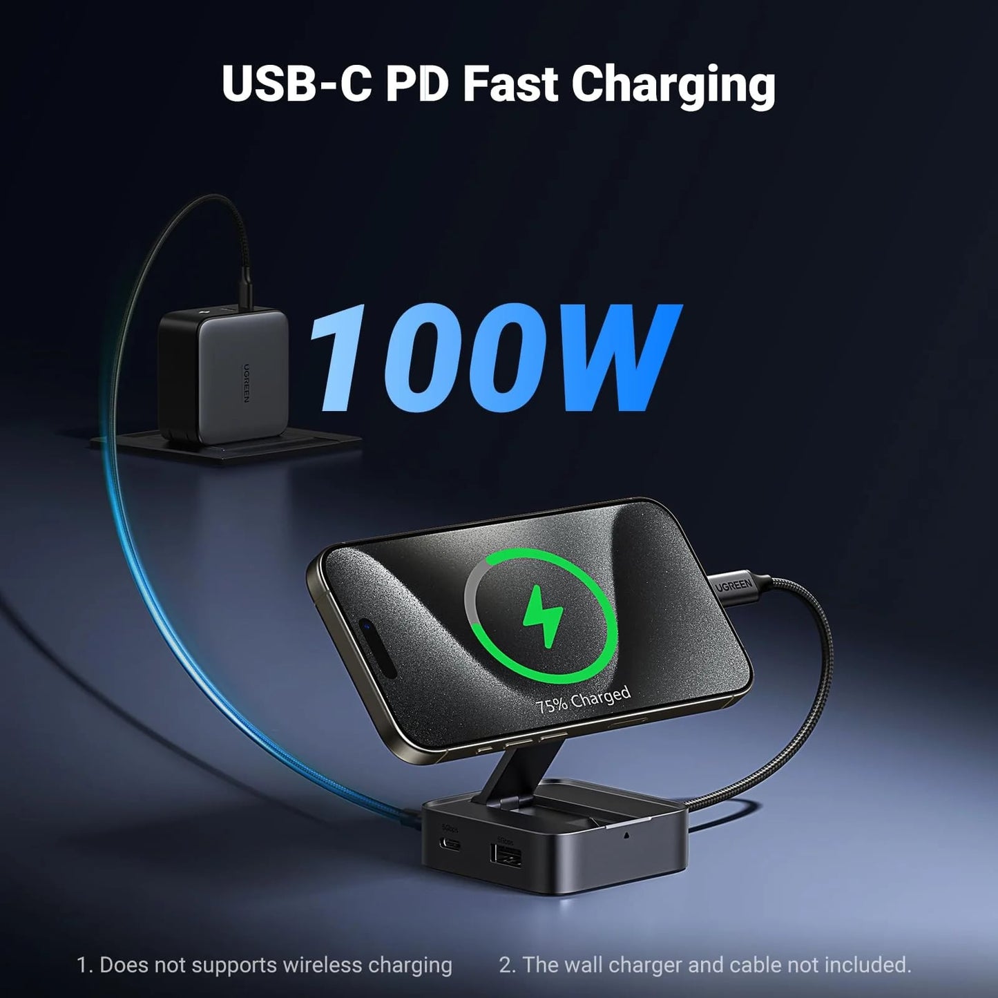 UGREEN CM801 USB-C Hub, 1 x USB-A 3.0 - 2 x USB-C - 1 x HDMI, Gray