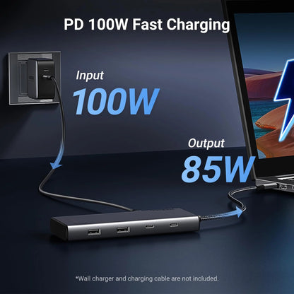 Hub USB-C UGREEN Revodok 308 CM639, 2 x USB-A 3.2 - 3 x USB-C - 1 x Display Port - 2 x HDMI, Gris