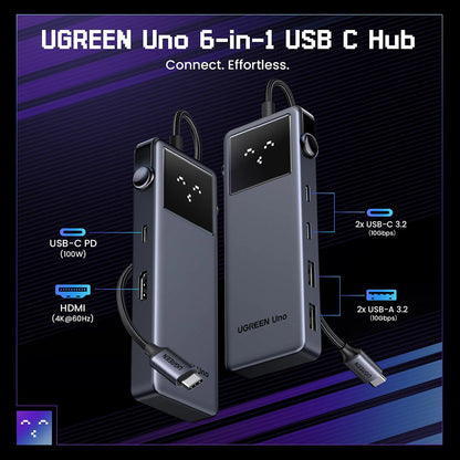 USB-C Hub UGREEN Uno (75177), 2 x USB-A 3.2 - 3 x USB-C - 1 x HDMI, Grau