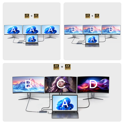 Hub USB-C WZK WDS03Y5S, 1 x USB-A 3.1 - 2 x USB-A - 5 x USB-C - 2 x HDMI - 1 x Jack 3.5mm - 1 x RJ45 - 1 x SD - 1 x microSD, Gris