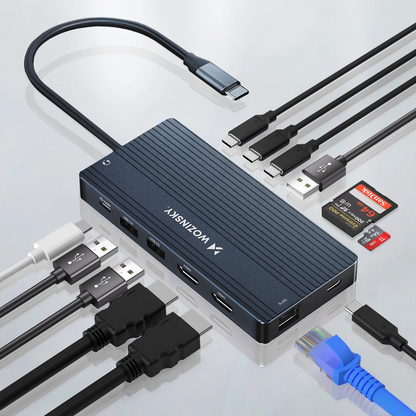 Hub USB-C WZK WDS03Y5S, 1 x USB-A 3.1 - 2 x USB-A - 5 x USB-C - 2 x HDMI - 1 x Jack 3.5mm - 1 x RJ45 - 1 x SD - 1 x microSD, Gris