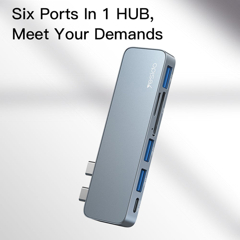 Hub USB-C Yesido HB10 pour Apple MacBook Pro / Air, 6en1, Gris