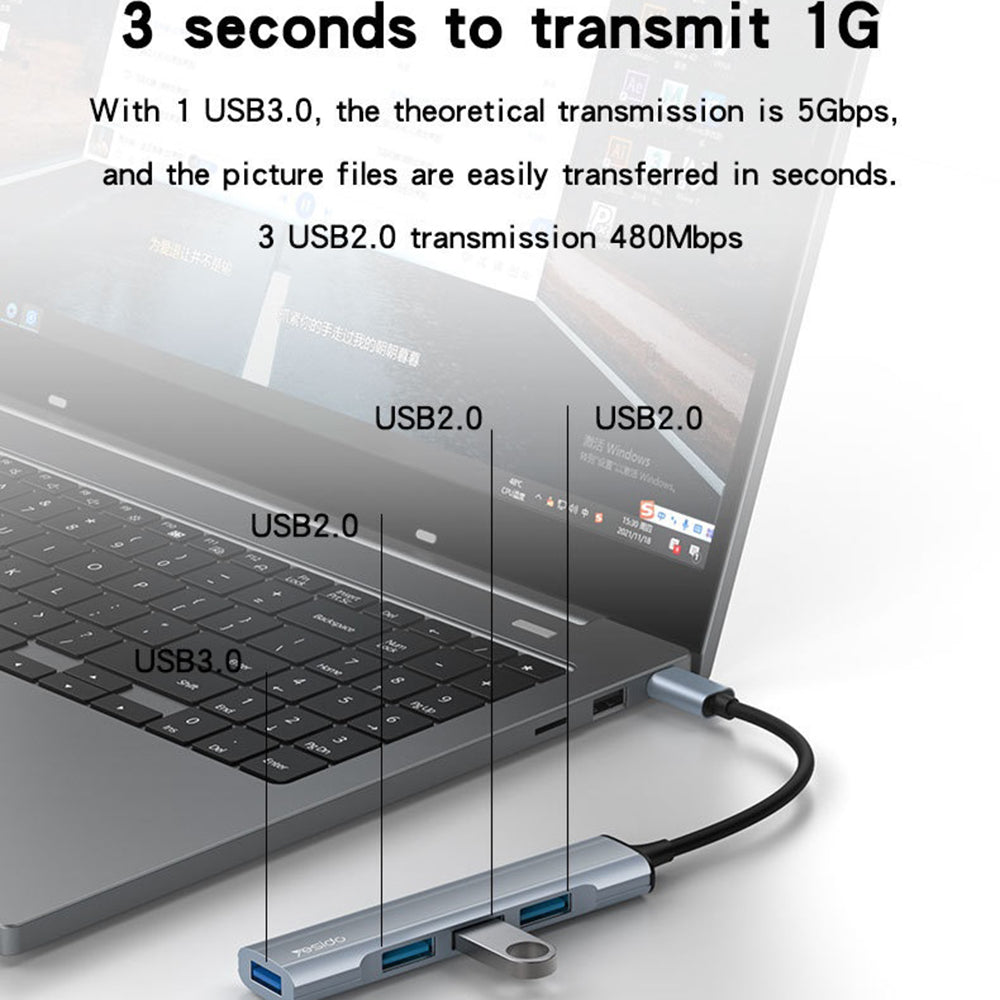 USB-C Hub Yesido HB17, 4in1, Grijs