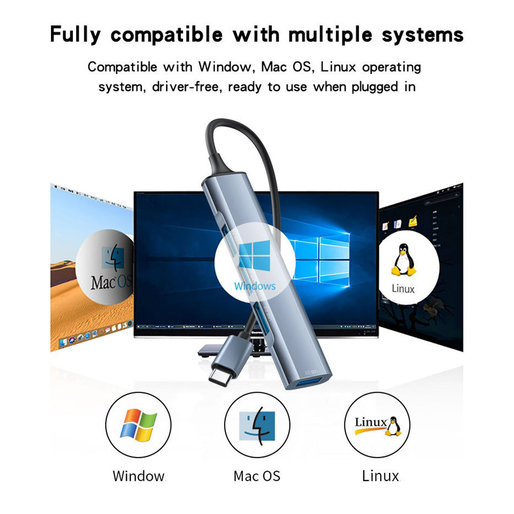 USB-C Hub Yesido HB17, 4in1, Grijs