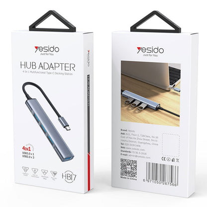 USB-C Hub Yesido HB17, 4in1, Grijs