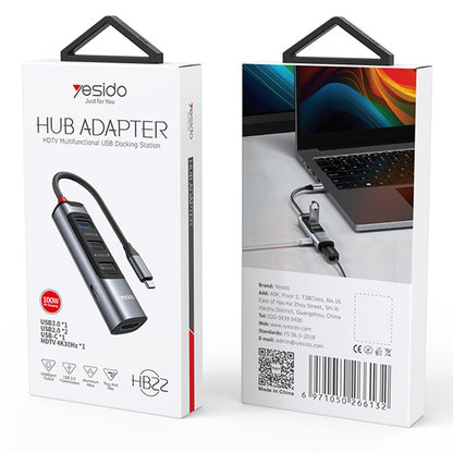 USB-C Hub Yesido HB22, 5in1, Grijs
