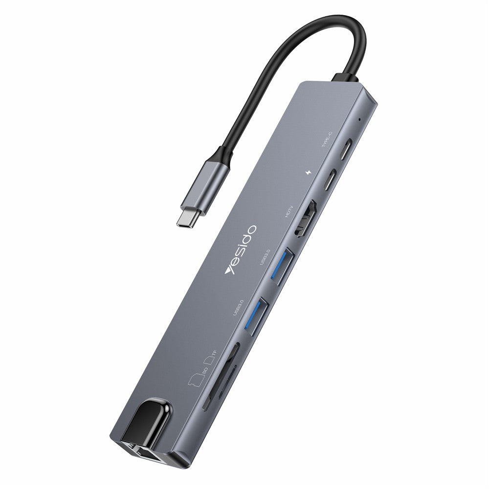 Hub USB-C Yesido HB27, 8en1, Gris