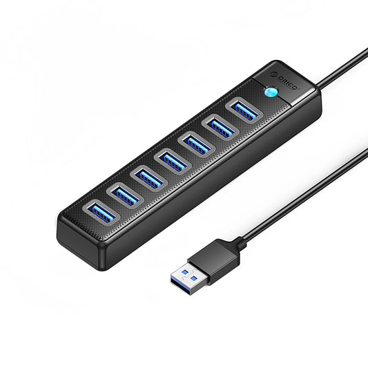 USB-hub Orico PW7U-U3, 7 x USB-A 3.0 - 1 x USB-C, Zwart