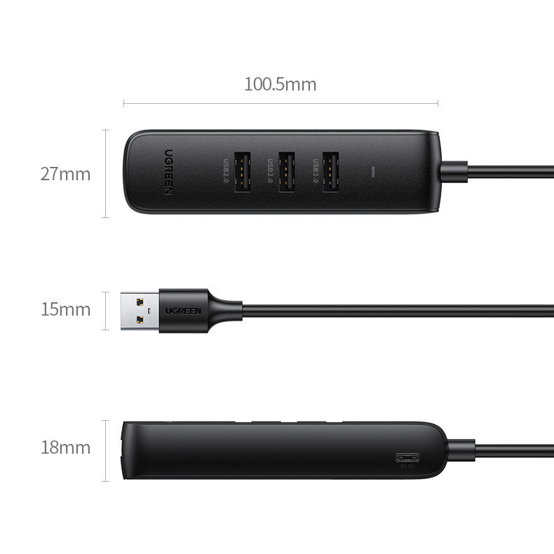 USB-hub UGREEN CM416, 4 x USB-A 3.0, 1m, Zwart