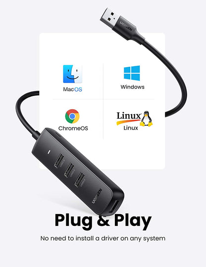 USB-hub UGREEN CM416, 4 x USB-A 3.0, 1m, Zwart