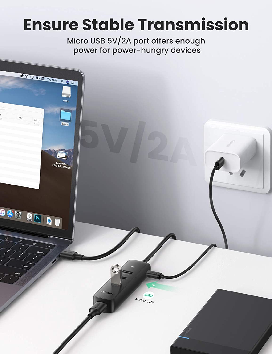 USB-hub UGREEN CM416, 4 x USB-A 3.0, 1m, Zwart