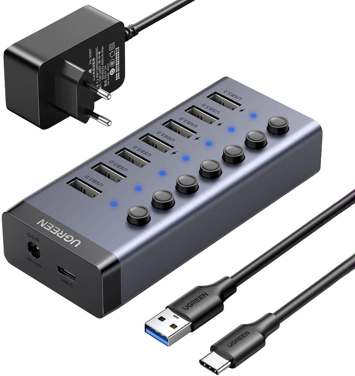 UGREEN CM481 USB-hub, 7 x USB-A 3.0, Grijs