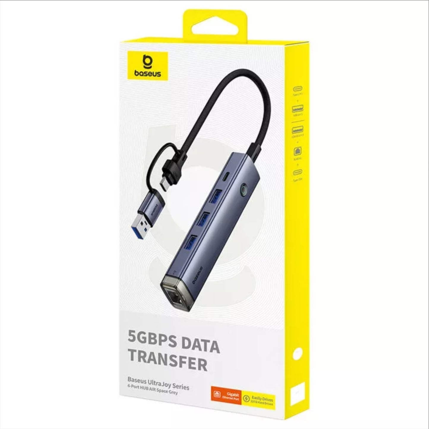 USB / USB-C Hub Baseus UltraJoy, 3 x USB-A 3.0 - 1 x USB-C - 1 x RJ45, Grau B0005280B811-14