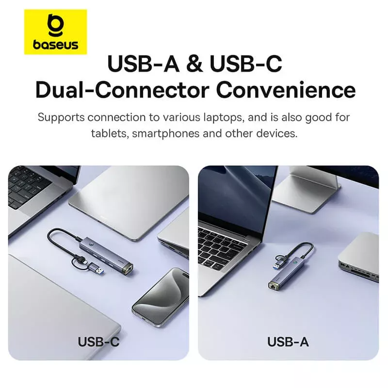 USB / USB-C Hub Baseus UltraJoy, 3 x USB-A 3.0 - 1 x USB-C - 1 x RJ45, Grau B0005280B811-14