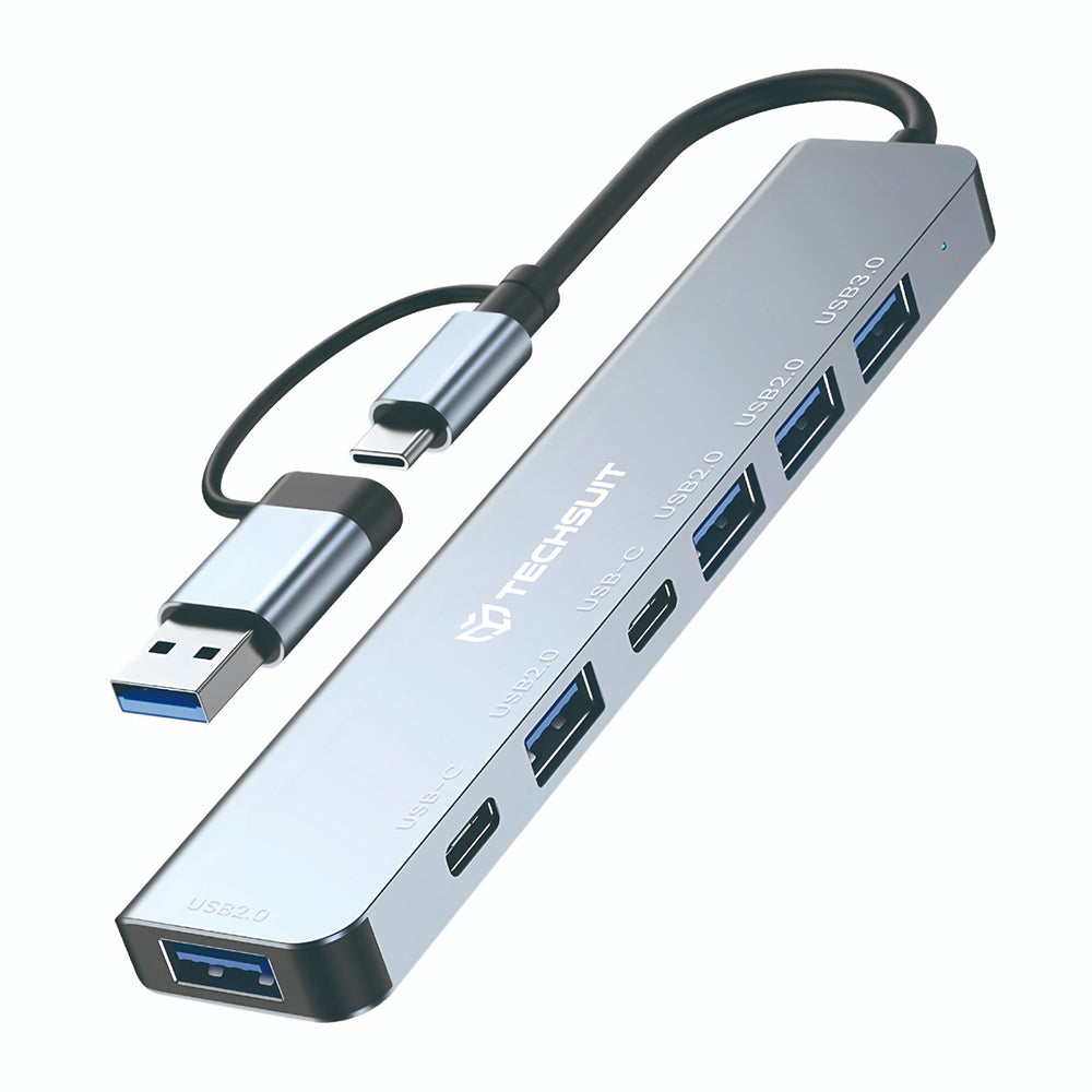 USB / USB-C Hub Techsuit H6 DataBridge, 7in1, Grau