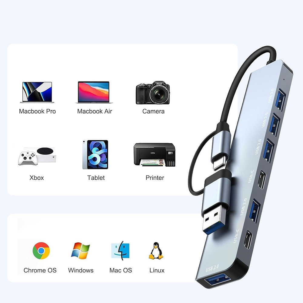 USB / USB-C Hub Techsuit H6 DataBridge, 7in1, Grau