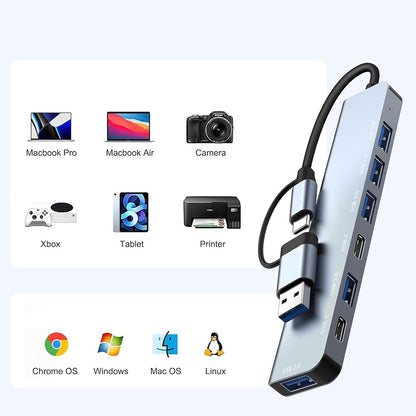 USB / USB-C Hub Techsuit H6 DataBridge, 7in1, Grau