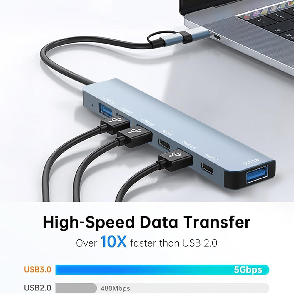 USB / USB-C Hub Techsuit H6 DataBridge, 7in1, Grau