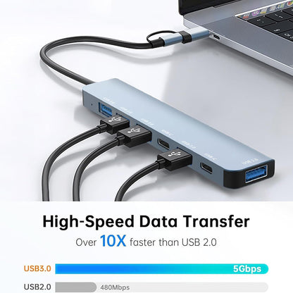 USB / USB-C Hub Techsuit H6 DataBridge, 7in1, Grau